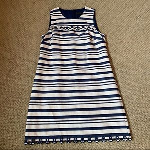 J.Crew Blue White Stripes Fully Lined Zipped Sleeveless Scalloped Shift Dress